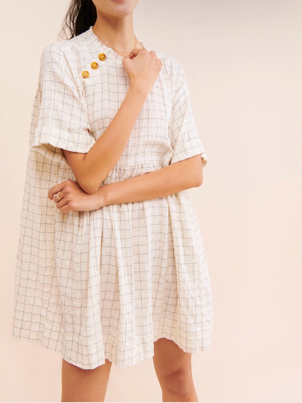 Urban Outfitters White Plaid Oversized Babydoll Dress Y2K Coquette Grunge Preppy